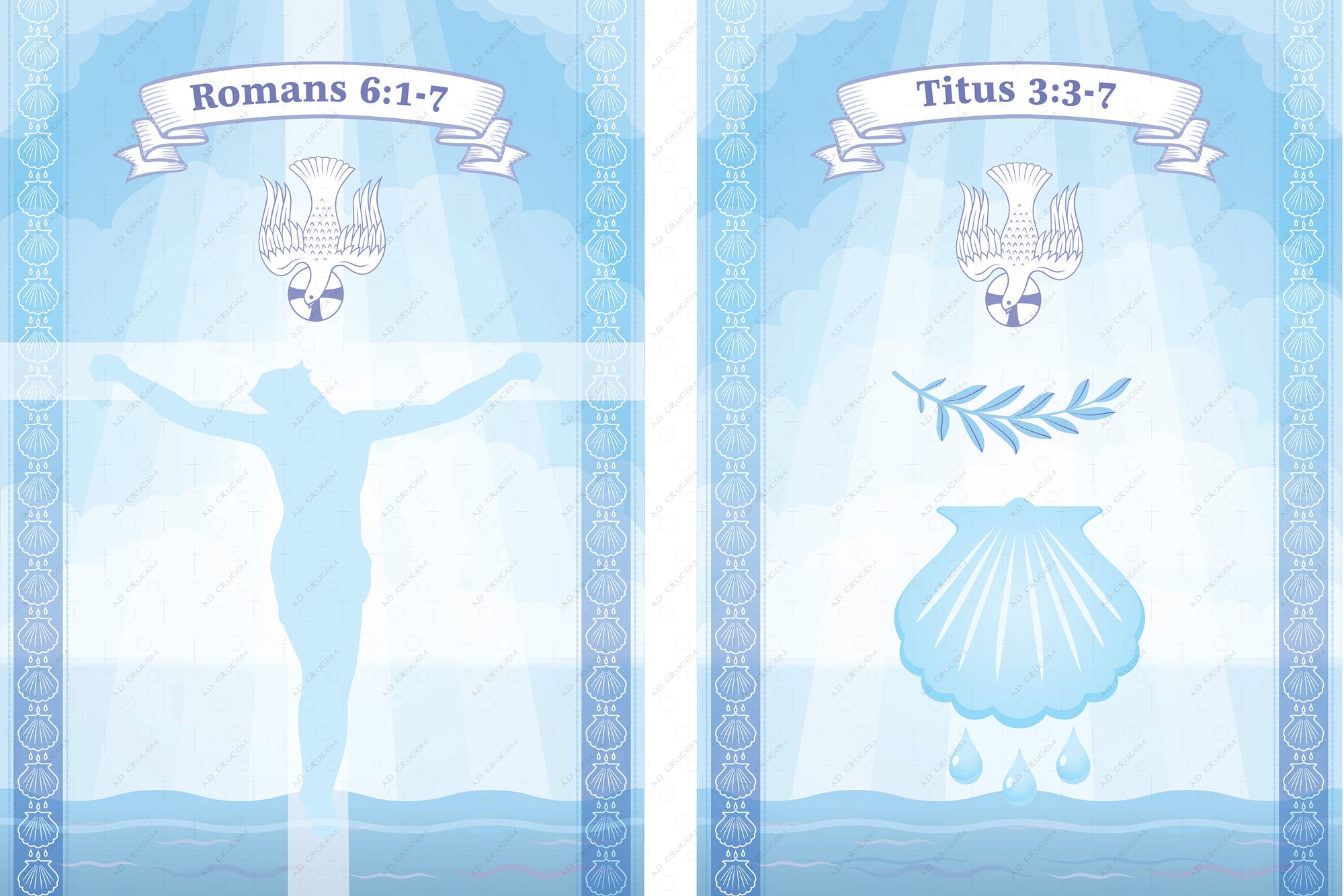 Ad Crucem Set of 2 Banners -  Baptism Banners Shell and Olive Branch