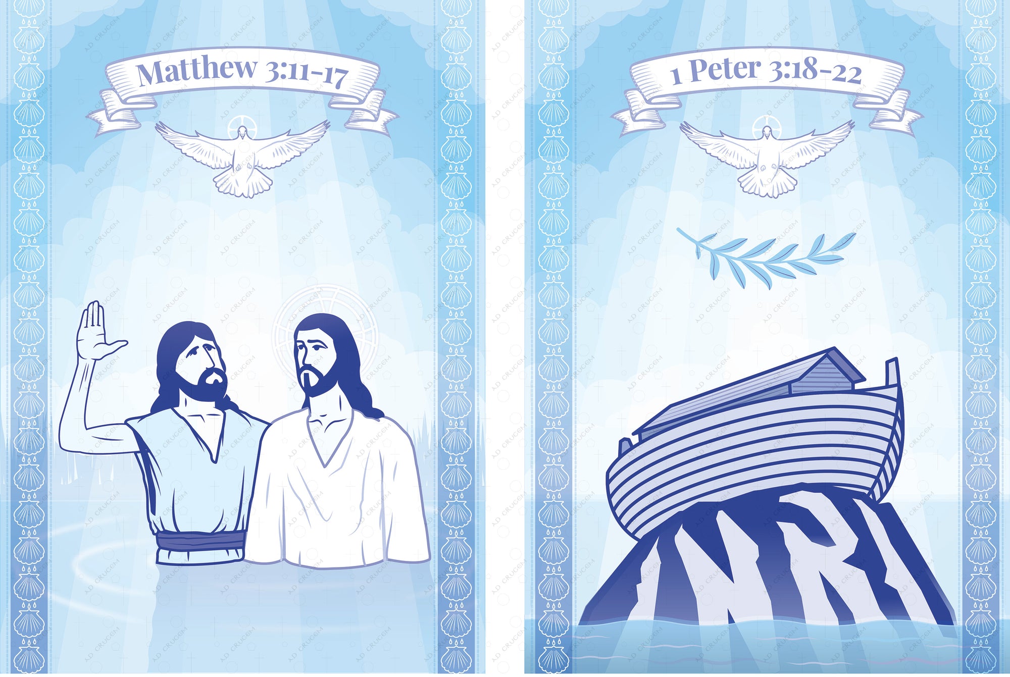 Ad Crucem Set of 2 Banners -  Baptism Banners John the Baptist and Noah's Ark