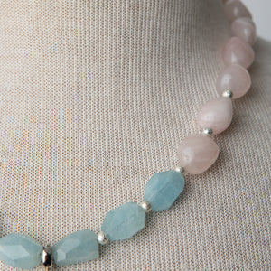 Jennifer’s Aquamarine and Rose Quartz Cross Necklace