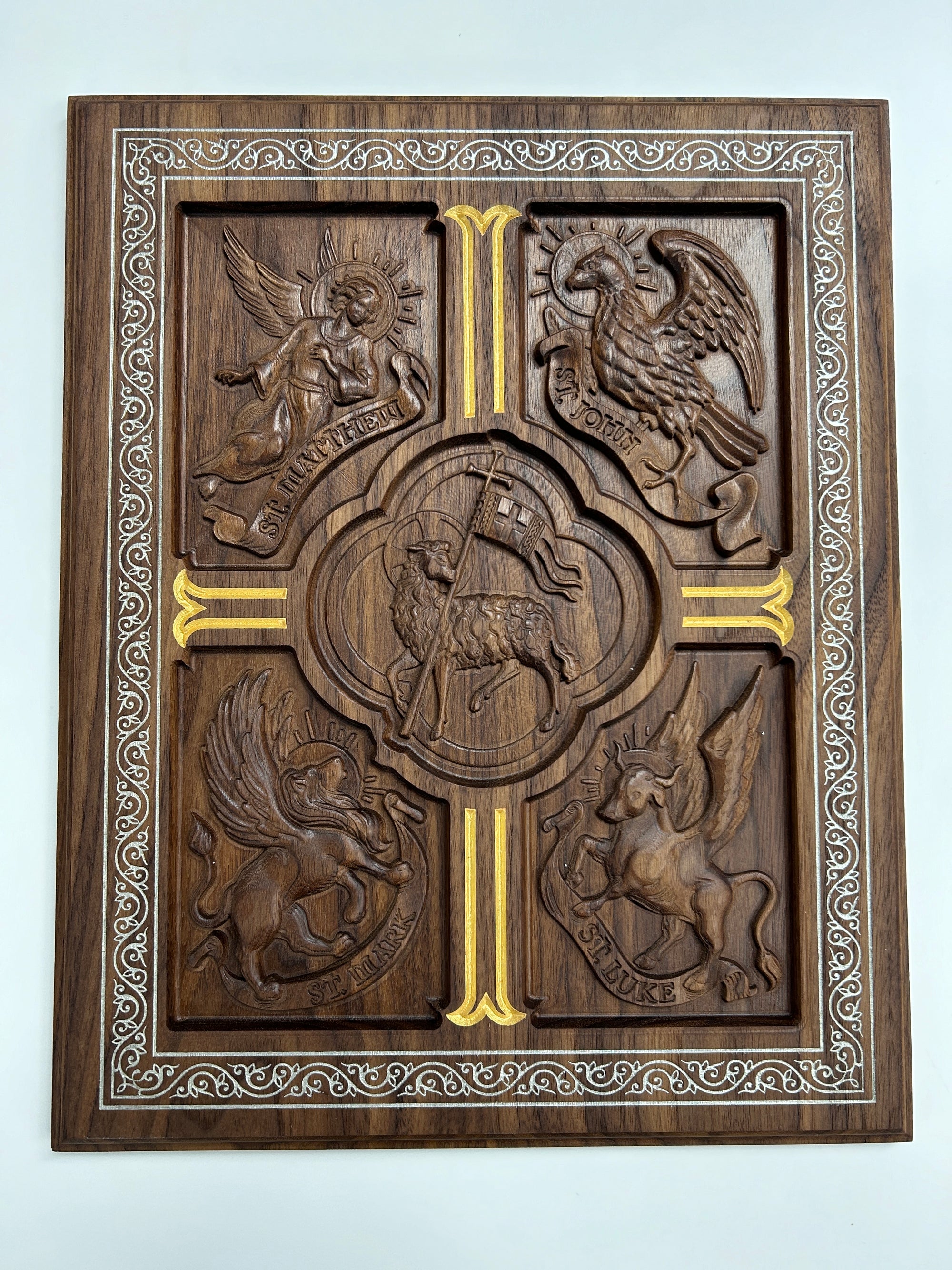 Ad Crucem Carved Four Evangelists and Agnus Dei Plaque