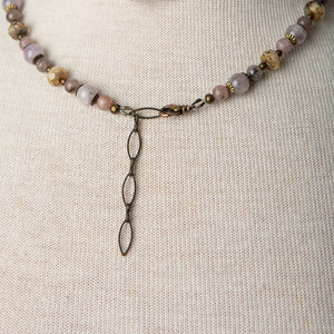 Jennifer’s Amethyst, Czech Glass, Necklace and Trinity Earring Set