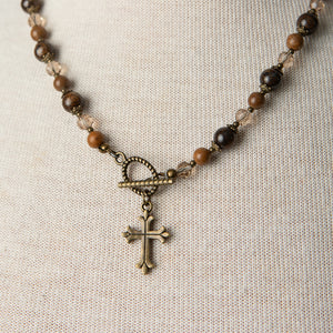 Jennifer’s Bronzite, Picture Jasper, Crystal, Cross Necklace