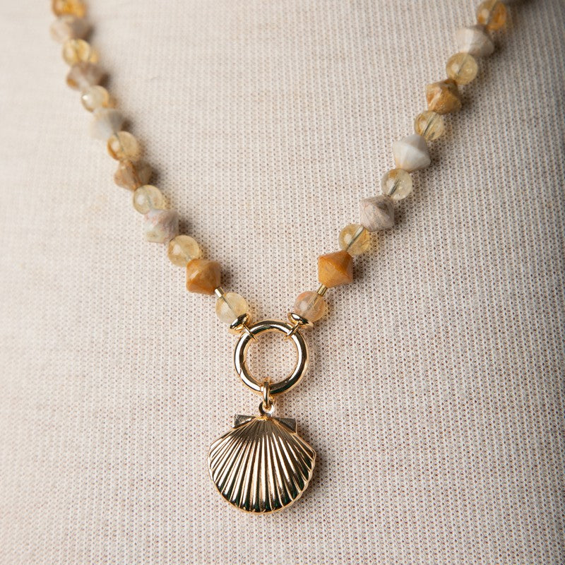 Jennifer’s Fossil Coral and Citrine Shell Baptism Locket Necklace and Earring Set