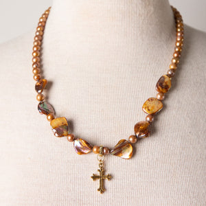 Jennifer’s Golden Pearl Cross Necklace