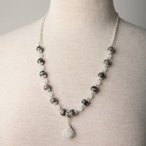 Jennifer’s Grey & White Necklace with Druzy and Crucifix Pendant Set