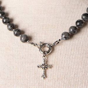 Jennifer’s Larvikite Silver-tone Cross Necklace