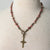 Jennifer’s Pink Maifan, Jade, Smokey Quartz Filigree Cross Necklace and Earring Set