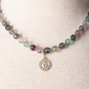 Jennifer’s Rainbow Fluorite Sterling Silver Luther’s Rose Necklace