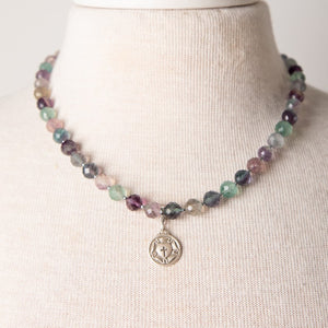 Jennifer’s Rainbow Fluorite Sterling Silver Luther’s Rose Necklace