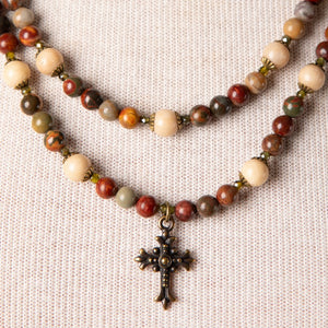 Jennifer’s Red Creek Jasper Cross Necklace and Earring Set