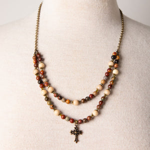 Jennifer’s Red Creek Jasper Cross Necklace and Earring Set