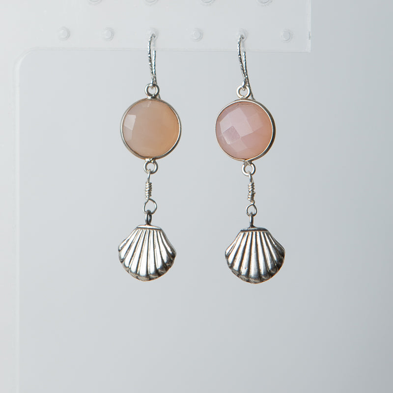 Jennifer’s Peach Chalcedony  and Sterling Silver Shell Earrings (set A)