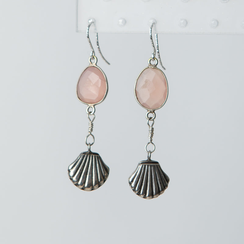 Jennifer’s Peach Chalcedony  and Sterling Silver Shell Earrings (set B)