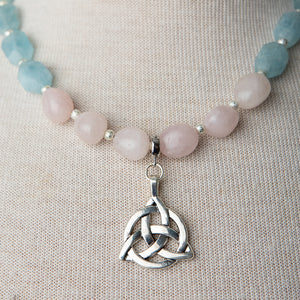 Jennifer’s Rose Quartz and Aquamarine Trinity Necklace