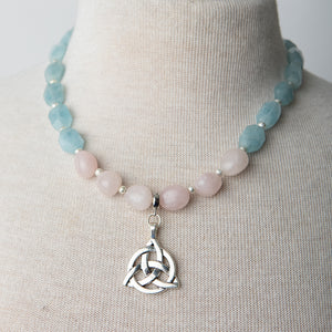 Jennifer’s Rose Quartz and Aquamarine Trinity Necklace