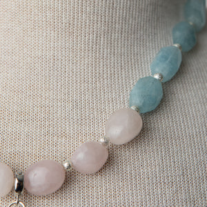 Jennifer’s Rose Quartz and Aquamarine Trinity Necklace