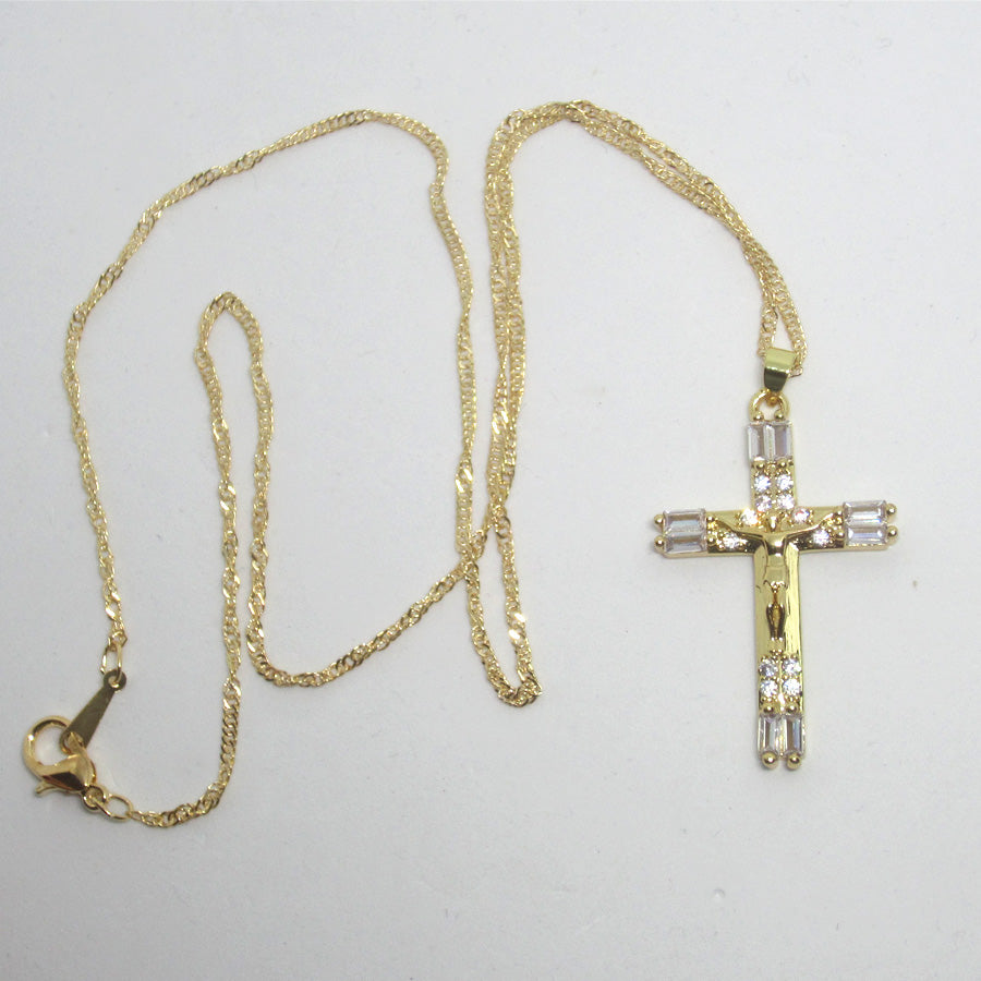 Kelly's Crystal Baguette Crucifix Necklace