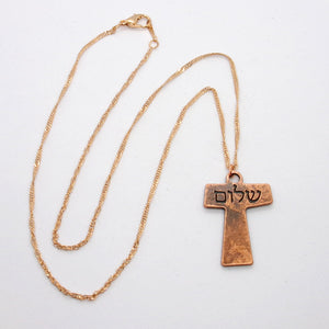 Kelly's Copper Shalom Tau Cross Necklace