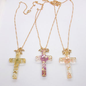 Kelly's Floral Resin Cross Necklace