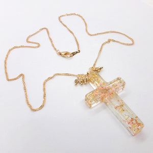 Kelly's Floral Resin Cross Necklace