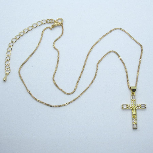 Kelly's Crystal Baguette Crucifix Necklace - Ad Crucem