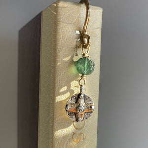 Kathy’s Handcrafted Brass Bookmark with Roman Glass and Mixed Metal Cross Charm