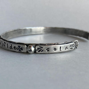 Kathy's Handcrafted Silver Stamped Cuff Bracelet with 3 Reformation Solas