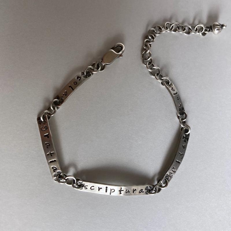 Kathy's Handcrafted Silver Stamped Linked Bracelet with 3 Reformation Solas