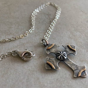 Kathy's Handcrafted Mixed Metal Fleur-De-Lis Cross Necklace