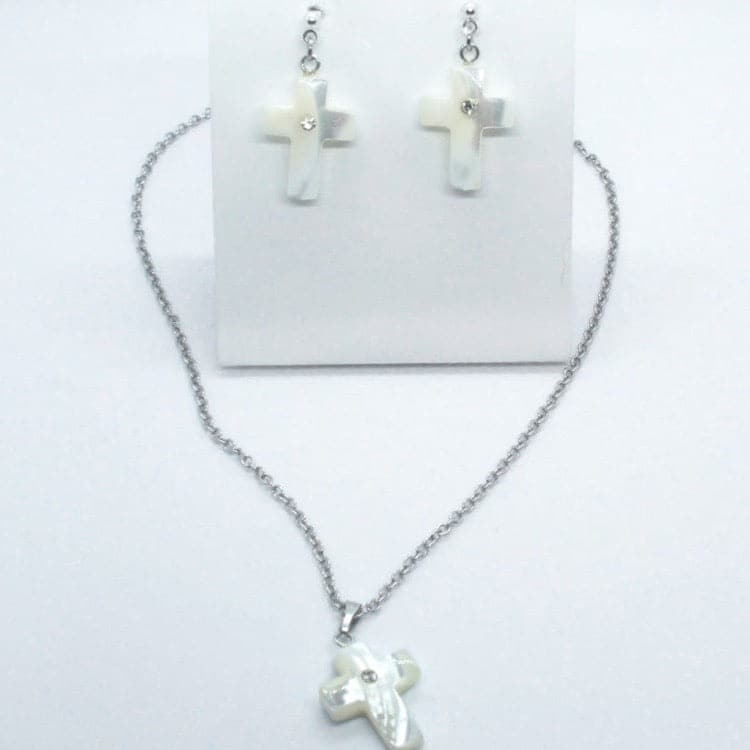 Mother of Pearl Cross Pendant, Sterling Silver