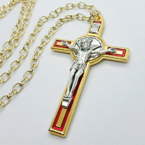 Kelly's Gold/Red Holy Spirit Crucifix Necklace