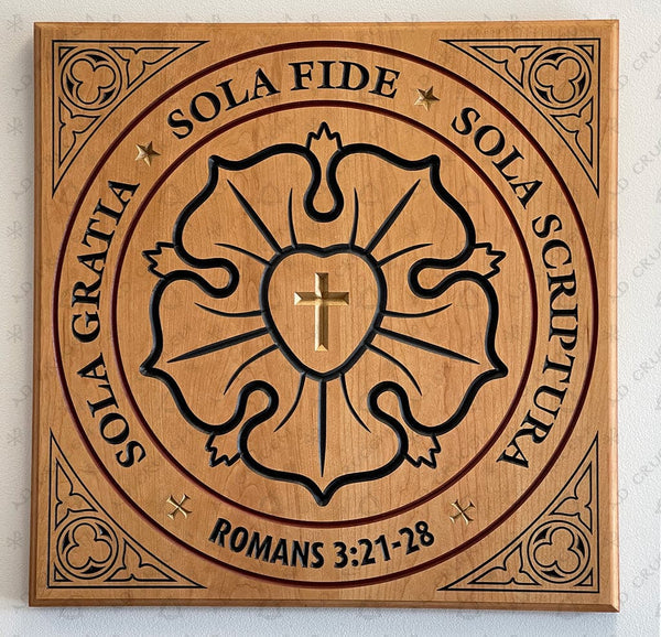 Ad Crucem Luther Rose commemorative Wood Plaque - Engraved & Painted