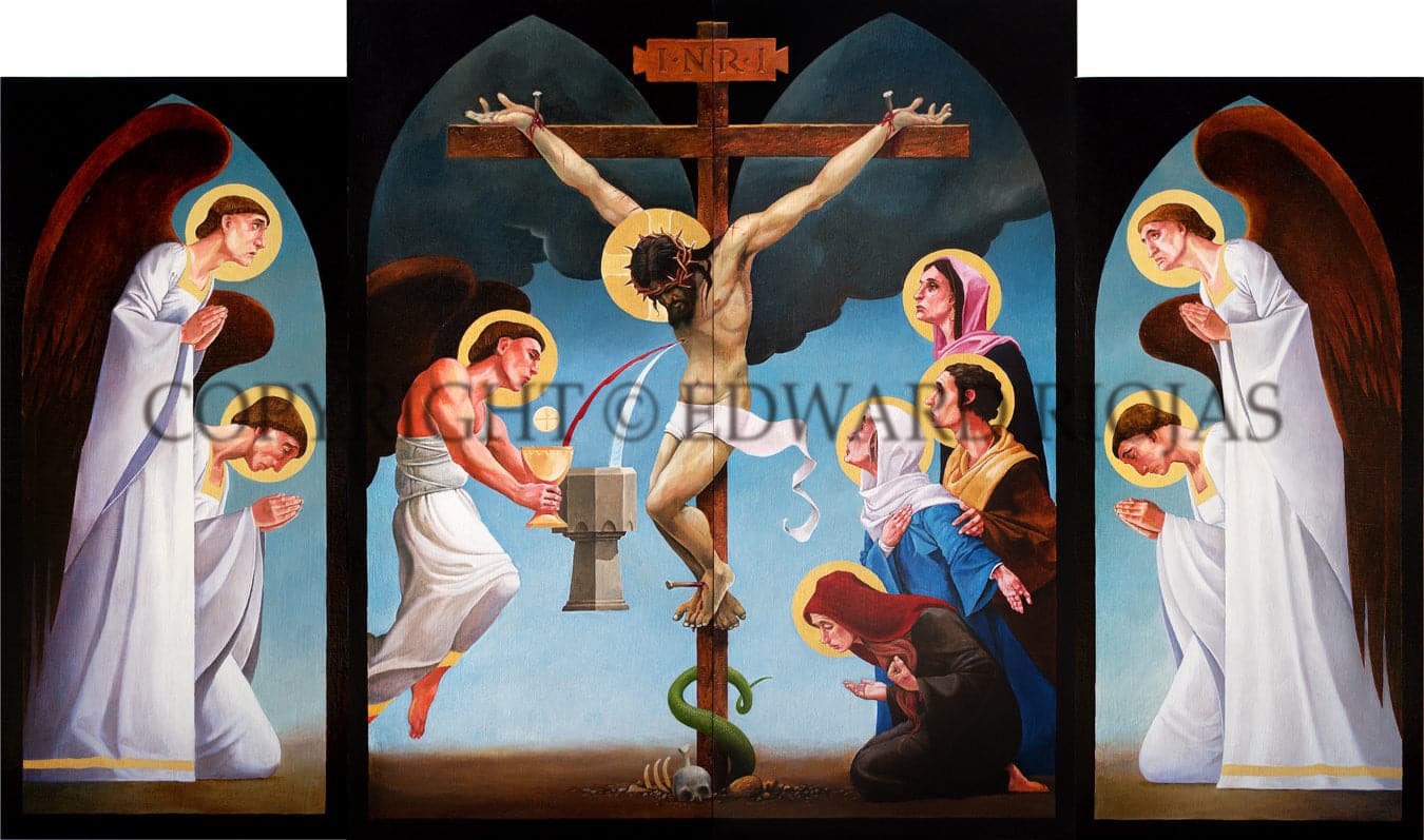 Edward Riojas' Zion Altarpiece: Crucifixion with Angels